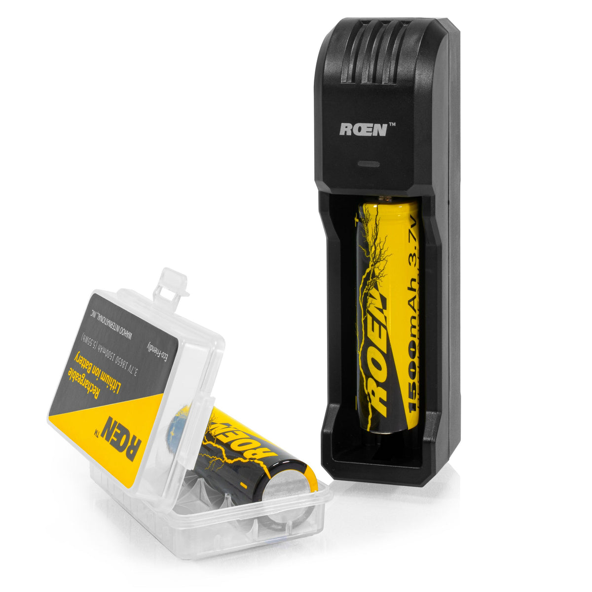 Battery Charger & (2) ROEN 3.7 volt Rechargeable Batteries (USA Socket)